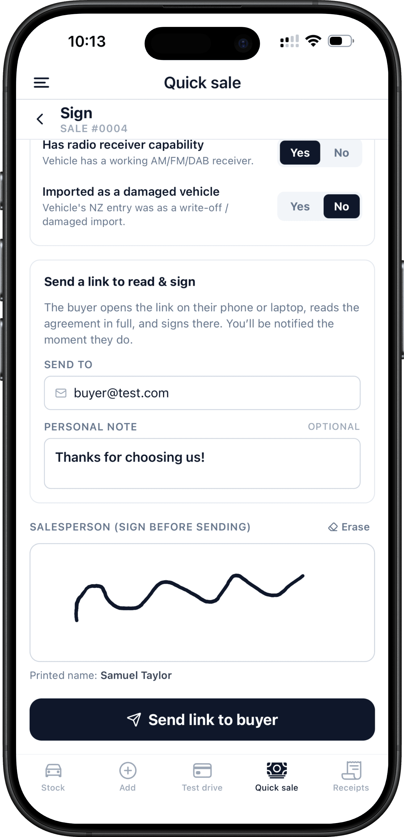 Sending a sale agreement for remote signing on iPhone